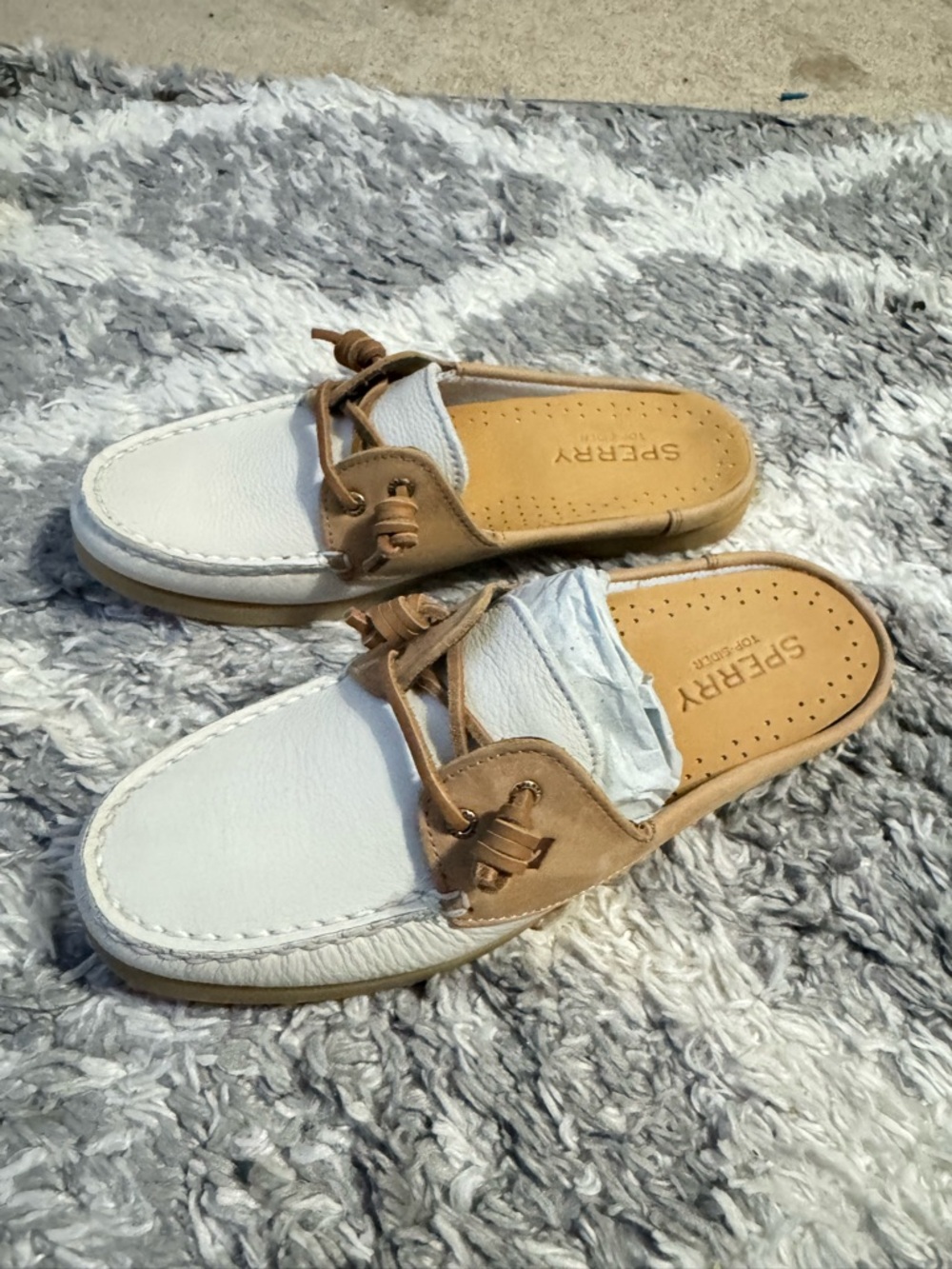 Sperry White & Tan Leather Slip-On Mule NIB